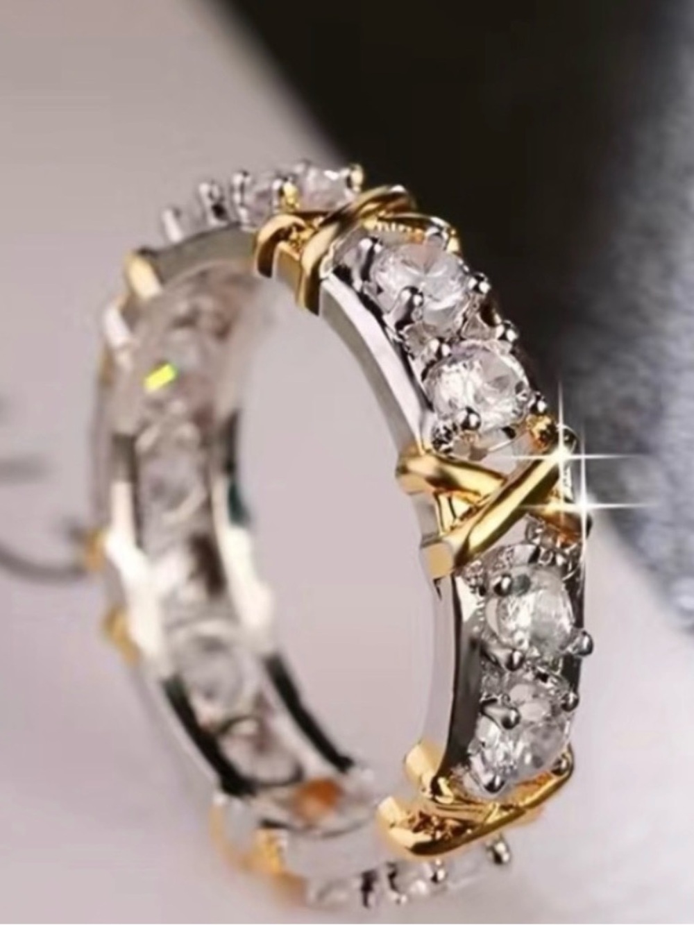 New Tiffany Style-Two-Tone Gold and Silver Ring with topaz